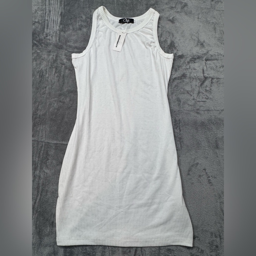 White Ribbed Sleeveless Dress
